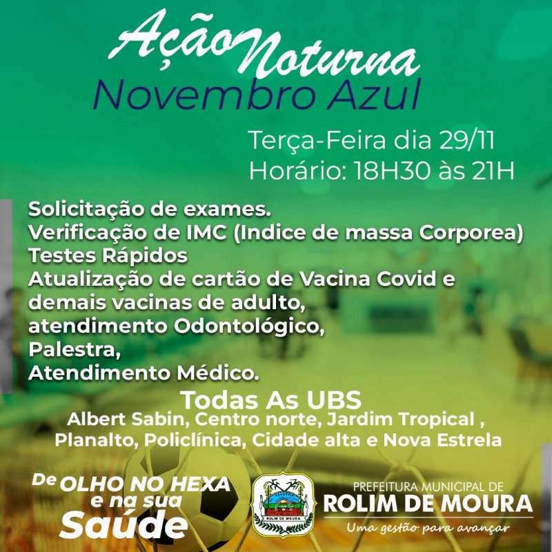 Secretaria Municipal de Saúde realizará ação alusiva ao Novembro Azul nas unidades básicas de saúde em Rolim de Moura