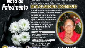 Nota de falecimento: Rita Claudina Rodrigues