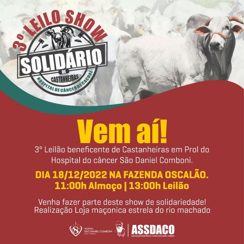 Domingo tem Leilão Solidário em Castanheiras em prol do Hospital São Daniel Comboni