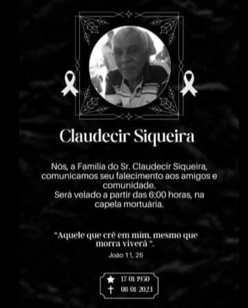 Prefeitura de Rolim de Moura emite pesar pelo falecimento do pioneiro Claudecir Siqueira