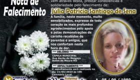 Nota de falecimento Júlia Patrícia Santiago de Sena
