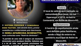 NOTA DE FALECIMENTO NOELI SCHENATTO, DA CLINIMOTOR