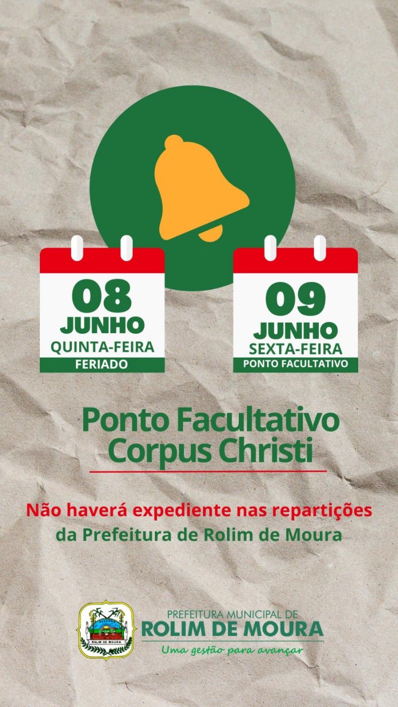 Ponto Facultativo na próxima sexta-feira nas repartições públicas de Rolim de Moura