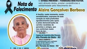 Nota de Falecimento: Alzira Gonçalves Barbosa