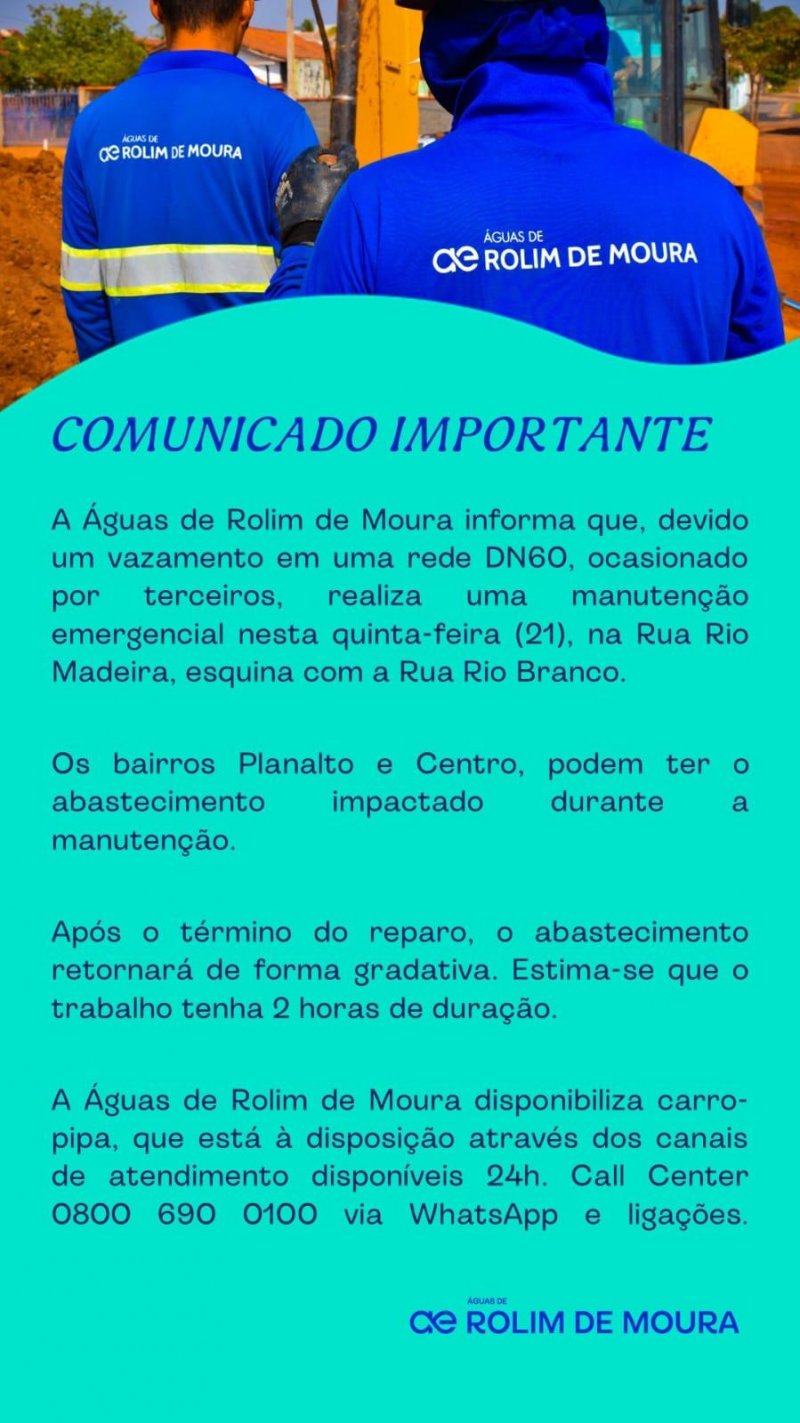 Comunicado Importante: Águas de Rolim de Moura