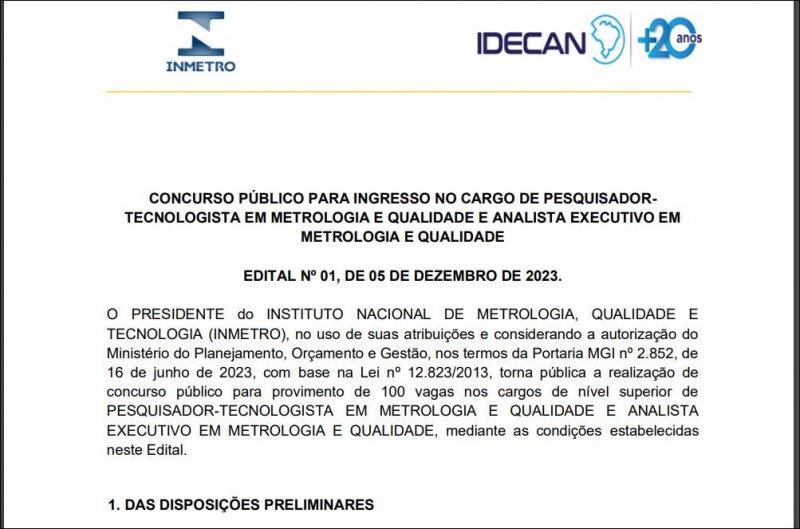 Inmetro divulga edital de concurso com860 vagas e salário de R$ 8,7 mil