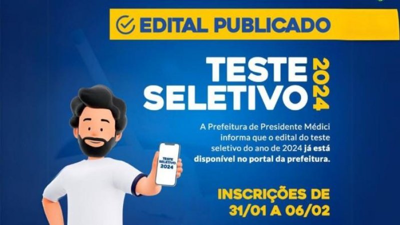 Prefeitura abre processo seletivo com 340 vagas em Presidente Médici; veja edital