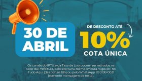 Desconto de 10% no IPTU acaba nesta terça-feira em Rolim de Moura