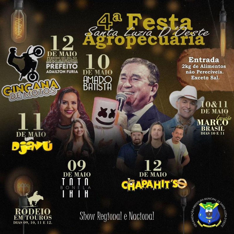 4ª Festa Agropecuária de Santa Luzia do Oeste inicia hoje, 09, e segue até domingo, 12