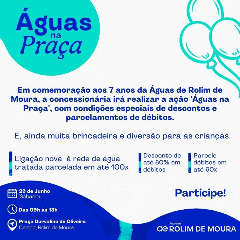 Águas de Rolim de Moura realizará Ação ‘Águas na Praça’ neste sábado, 29
