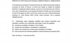 Edital de convenção do partido Democracia Cristã