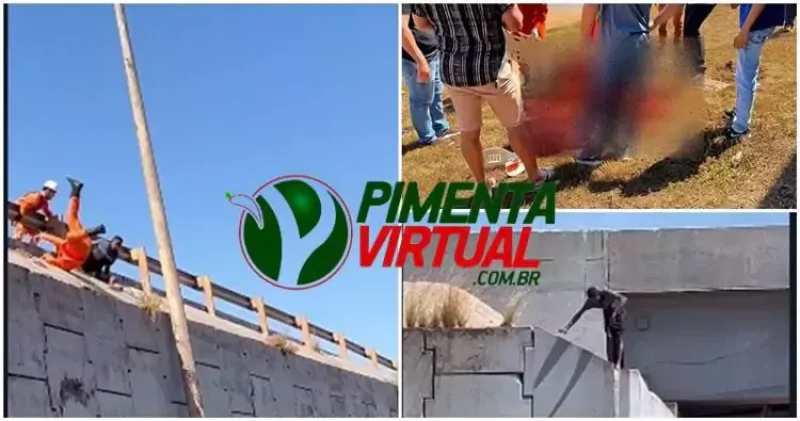 Ao tentar resgatar rapaz que ameaçava se jogar, bombeiro é puxado e acaba caindo de viaduto em Pimenta Bueno