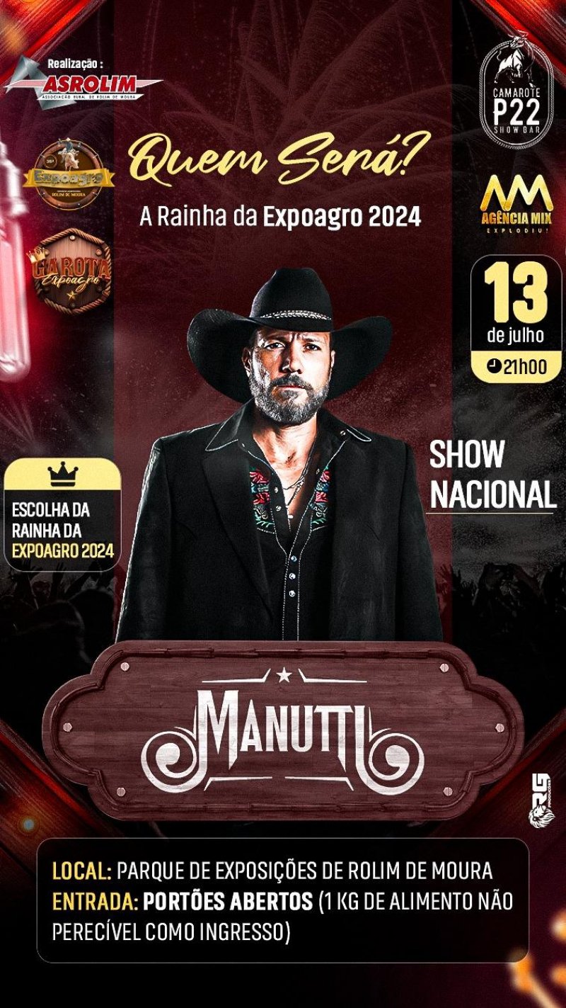 Baile da Rainha da Expoagro acontece sábado (13), com show nacional de Manutti