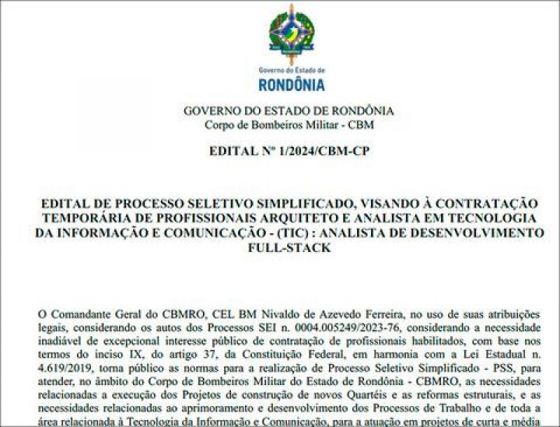 Corpo de Bombeiros Militar de Rondônia abre seleção com salários de até R$ 7.829,48