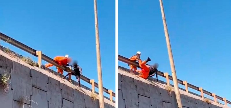 MP denuncia homem que puxou bombeiro em viaduto durante salvamento