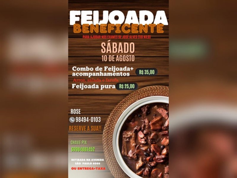 Rolim de Moura - Familiares realizam feijoada beneficente para em prol do tratamento do Tio Nilo