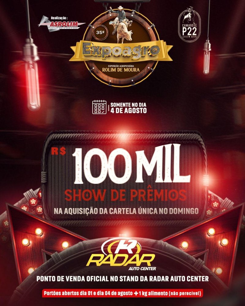 Cartelas para concorrer aos R$ 100 mil na 35ª Expoagro estão sendo vendidas no estande da Radar Auto Center