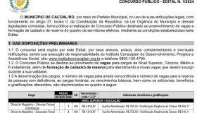 Edital do concurso da Prefeitura de Cacoal é publicado
