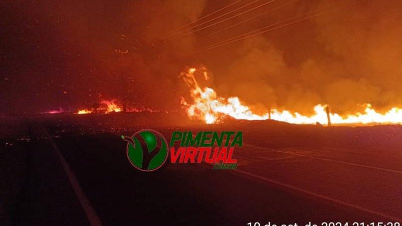 Foto 3 da matéria: Incêndio de grandes proporções atinge margens da Rodovia 387 entre Pimenta Bueno e Espigão do Oeste
