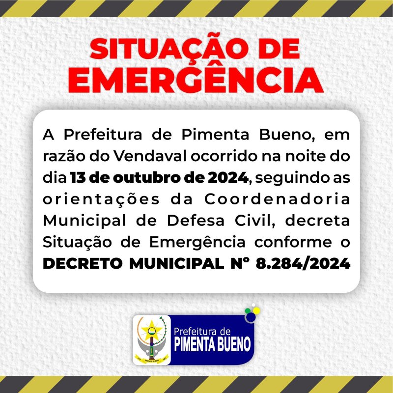 Após prejuízos causados por temporal, Prefeitura de Pimenta Bueno decreta situação de emergência