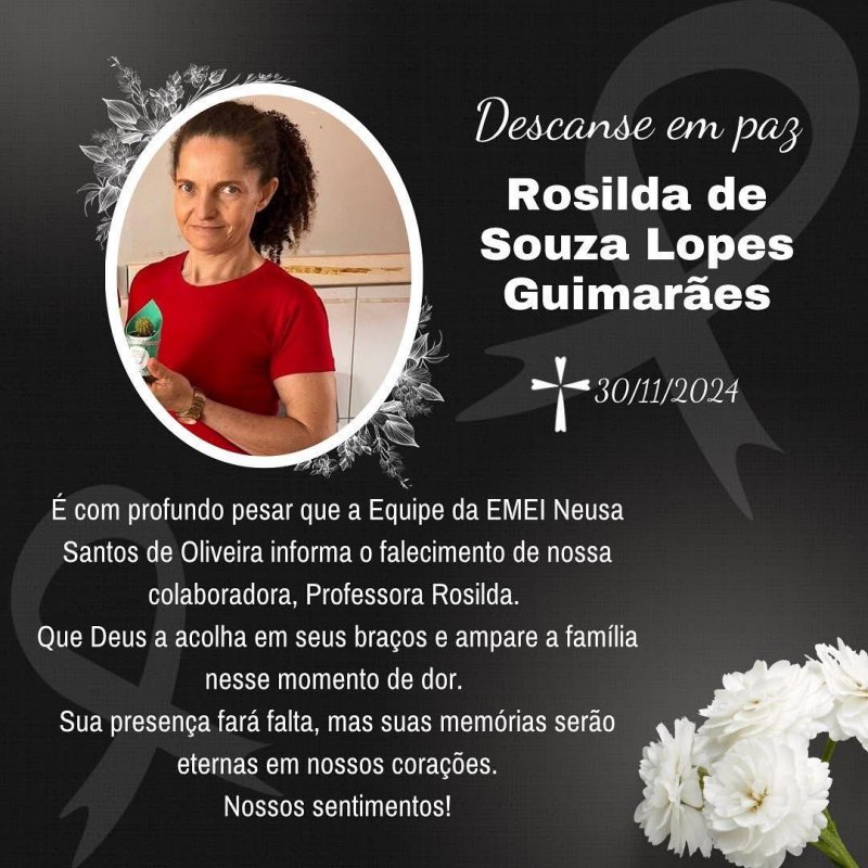 Nota de falecimento da escola Neusa Santos de Oliveira