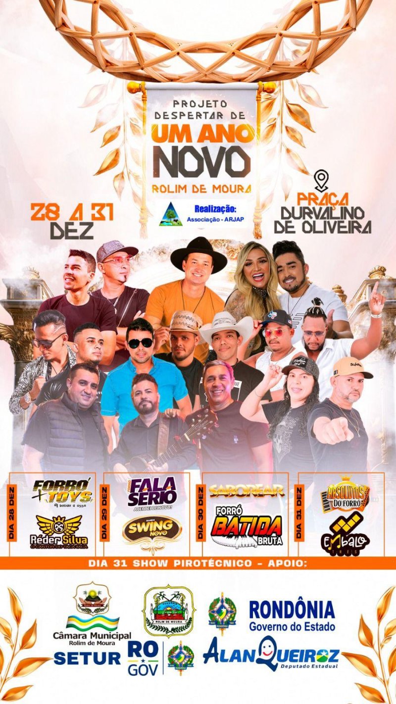 Festa da Virada em Rolim de Moura terá quatro dias de shows na Praça Durvalino de Oliveira