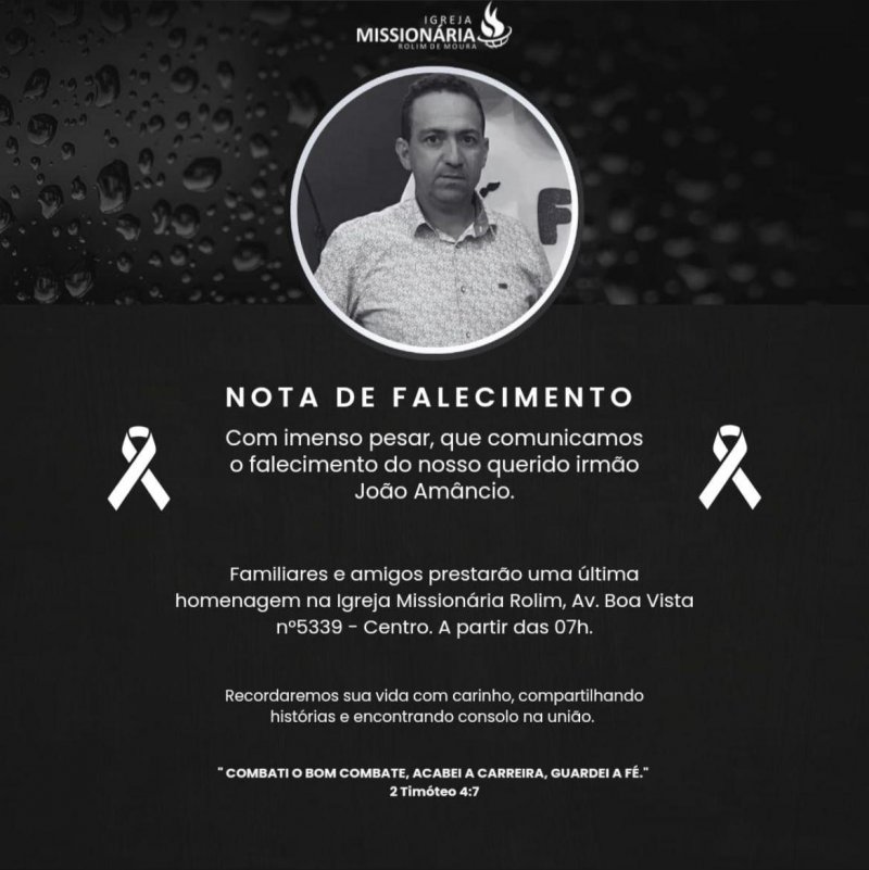 Nota de falecimento do sr. João Amâncio