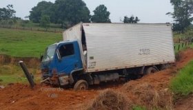 São Miguel do Guaporé: Caminhão sai da pista e colide com cerca após pneu...