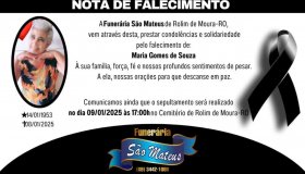 Nota de falecimento: Maria Gomes de Souza, pioneira de Rolim de Moura