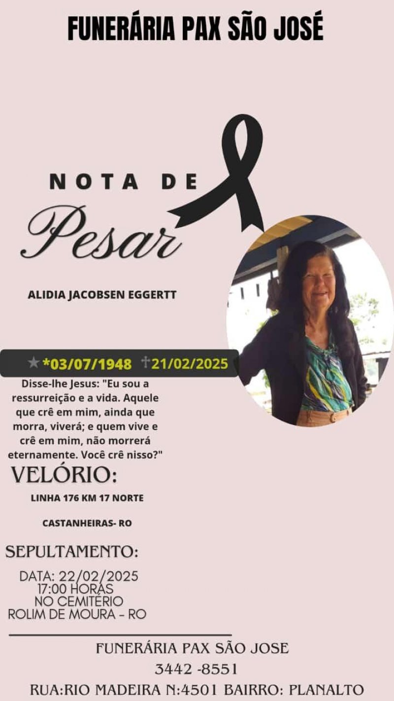 Nota de Falecimento - Alidia Jacobsen Eggert
