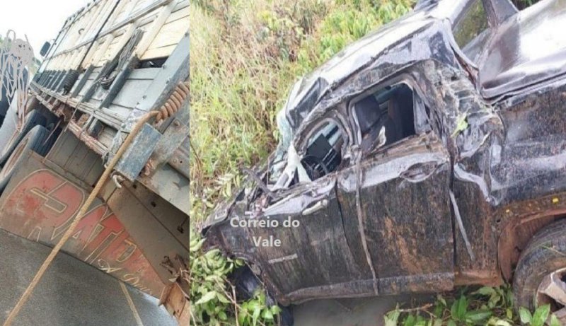 Acidente envolvendo caminhão e caminhonete deixa vítima presa às ferragens em São Miguel do Guaporé