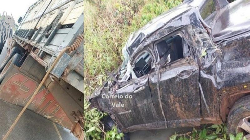 Foto 1 da matéria: Acidente envolvendo caminhão e caminhonete deixa vítima presa às ferragens em São Miguel do Guaporé