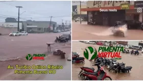 Forte chuva causa alagamentos e transtornos em Pimenta Bueno