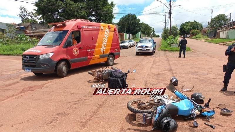 Foto 2 da matéria: Colisão entre moto taxi e delivery foi registrada nesta tarde em Rolim de Moura