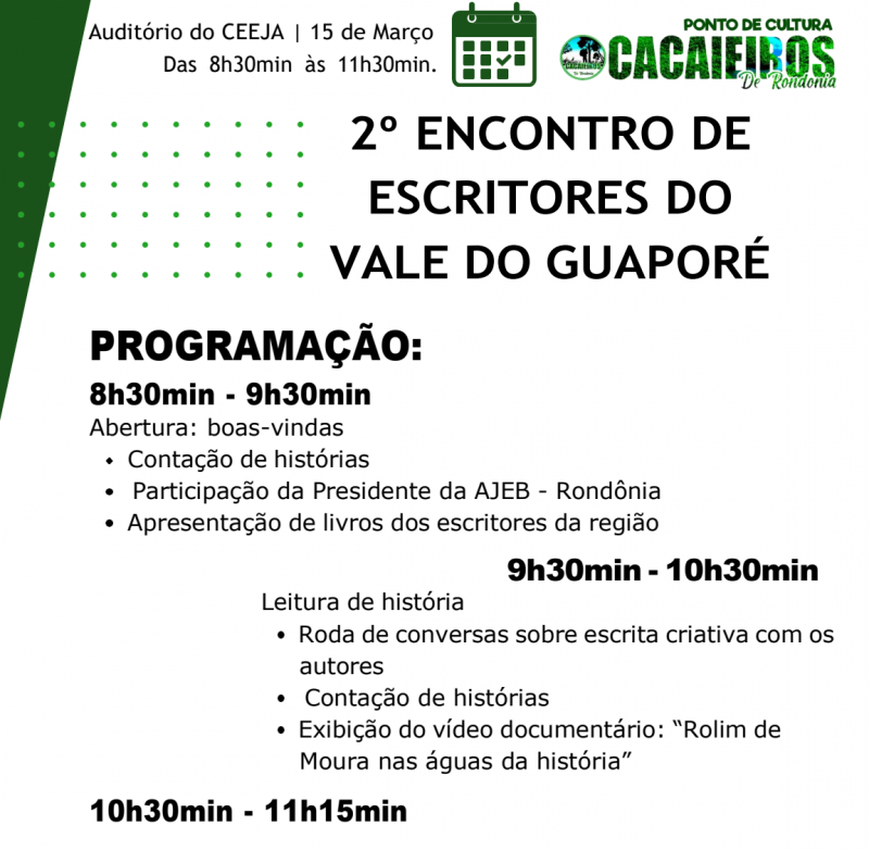 Convite para o II Encontro dos Escritores do Vale do Guaporé