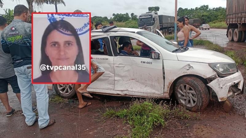 Foto 1 da matéria: Mulher morre em acidente entre carreta bitrem e táxi na BR-364 em Rondônia