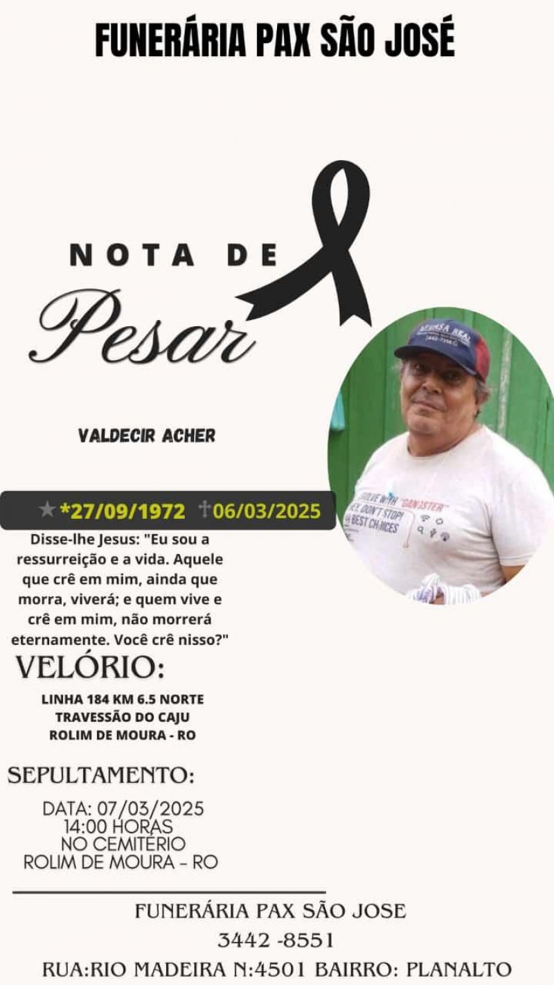 Nota de Falecimento - Valdecir Acher
