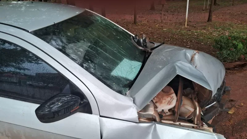 Foto 2 da matéria: Rolim de Moura: Condutor perde o controle, colide em árvore no Bosque e foge do local a pé