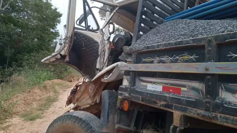 Foto 1 da matéria: Motorista de Caminhão Fica Ferido Após Perda de Freio e Colisão na Linha 160, em Novo Horizonte D’Oeste