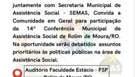 Rolim de Moura realizará 14.ª Conferência Municipal de Assistência Social...