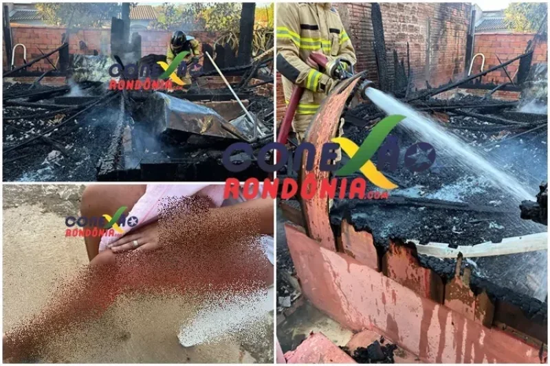 Incêndio destrói casa em Cacoal e mãe sofre queimaduras ao salvar filha de quarto em chamas