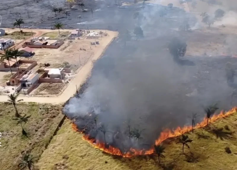 Incêndio de grandes proporções atinge área de vegetação no bairro Jardim Tropical em Rolim de Moura