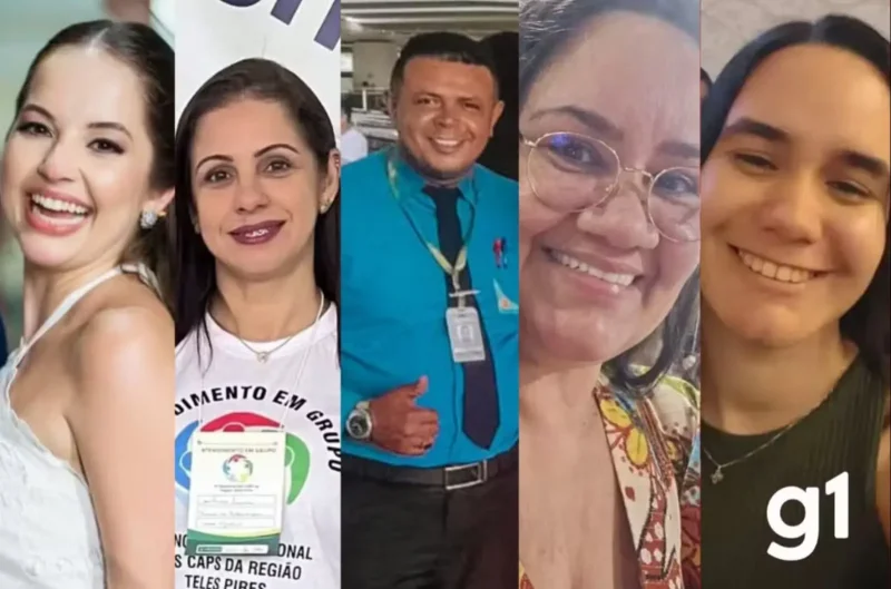 (Da esq. para dir.) Maria Eduarda de Matos Catuta Ferreira Martins, Ana Paula Ferreira, Luis Augusto Araujo Santos, Laura Simone Garcia Corrêa Kolling e Eileen Naiely da Silva — Foto: Reprodução