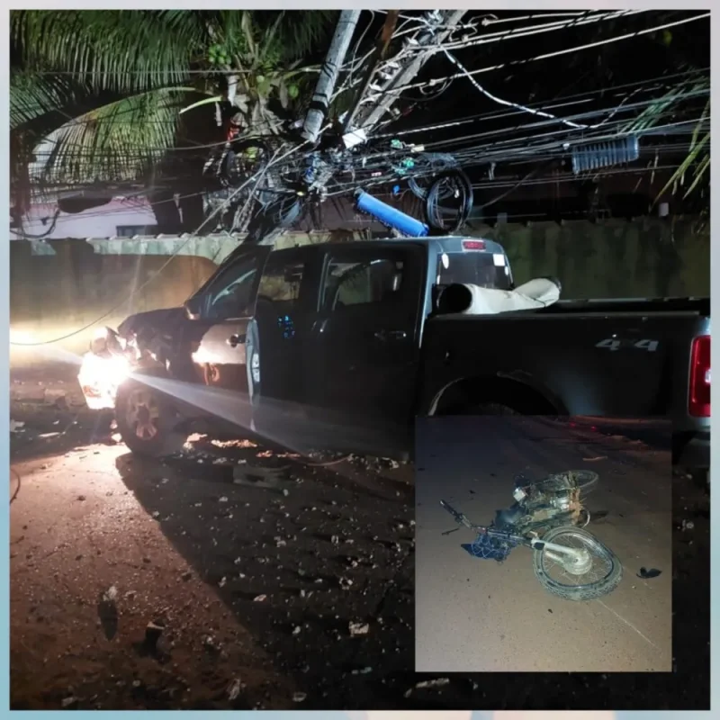 Motociclista morre após colisão com caminhonete que derrubou poste no bairro Centenário, em Rolim de Moura