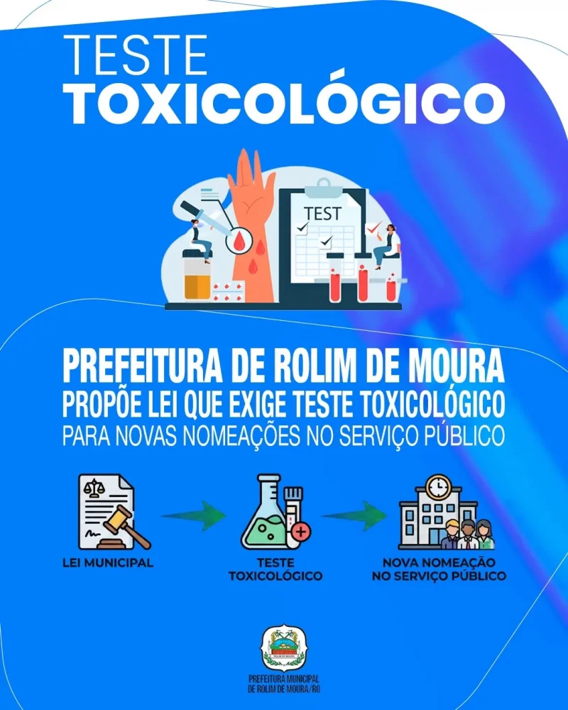 Prefeitura de Rolim de Moura propõe lei que exige teste toxicológico para novas nomeações no serviço público