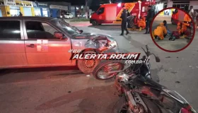 Motociclista tem graves fraturas após ser atingido por carro nesta noite, em...