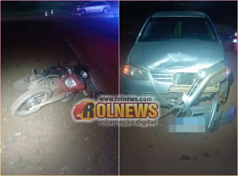 Motociclista sem CNH fica ferido após colisão com carro em cruzamento de Rolim de Moura