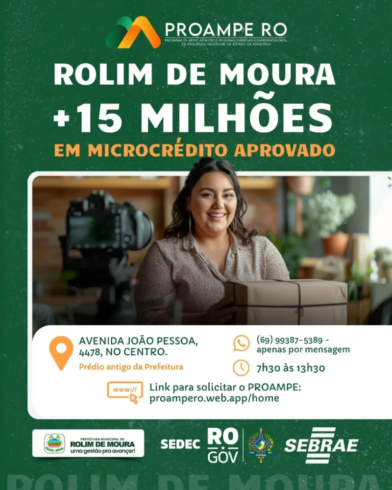 Prefeitura de Rolim de Moura informa que PROAMPE já injetou mais de 15 milhões de reais em microcrédito na economia local