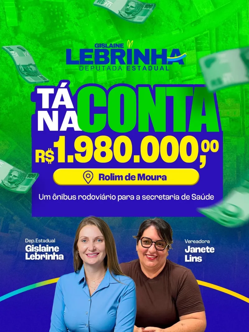 Vereadora Janete Lins anuncia um milhão, novecentos e oitenta mil reais para aquisição de ônibus para a Saúde de Rolim de Moura