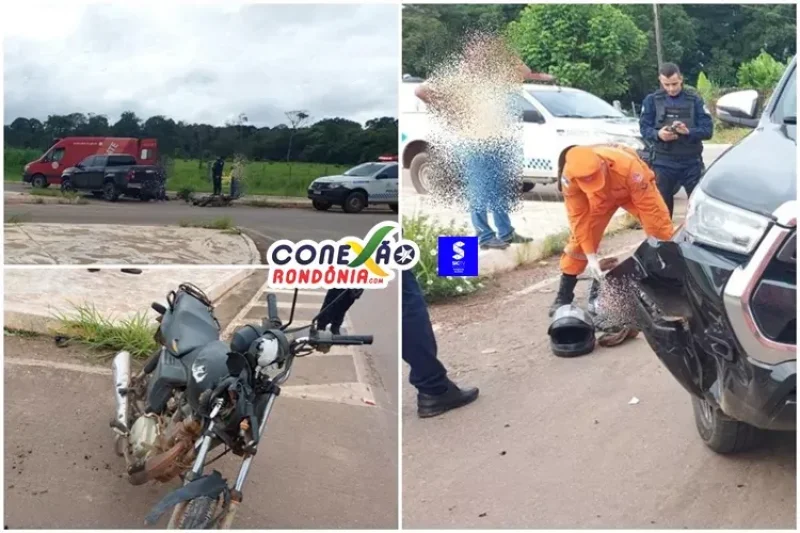 Colisão entre caminhonete e motocicleta deixa idoso de 75 anos ferido na RO-383, em Cacoal